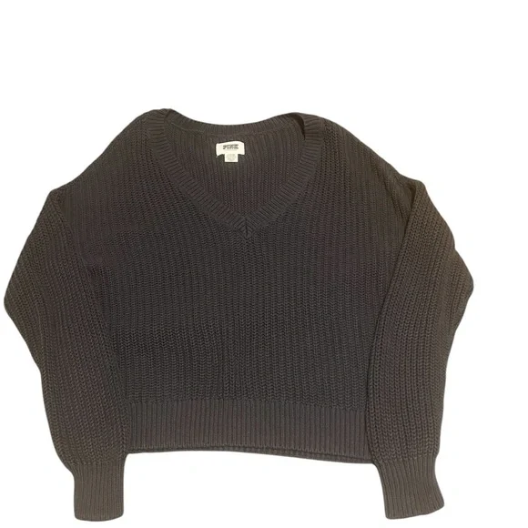 VS PINK Cozy Black V-Neck Sweater Size Large - Picture 1 of 3